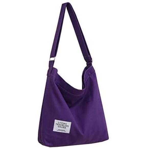 Women's Purple Imported Canvas Retro Large Size Shoulder Crossbody Tote Bag - Picture 2 of 4